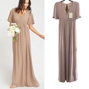 Show Me Your Mumu Emily Empire Maxi Gown Dress Sz S Womens Beige Chiffon NEW